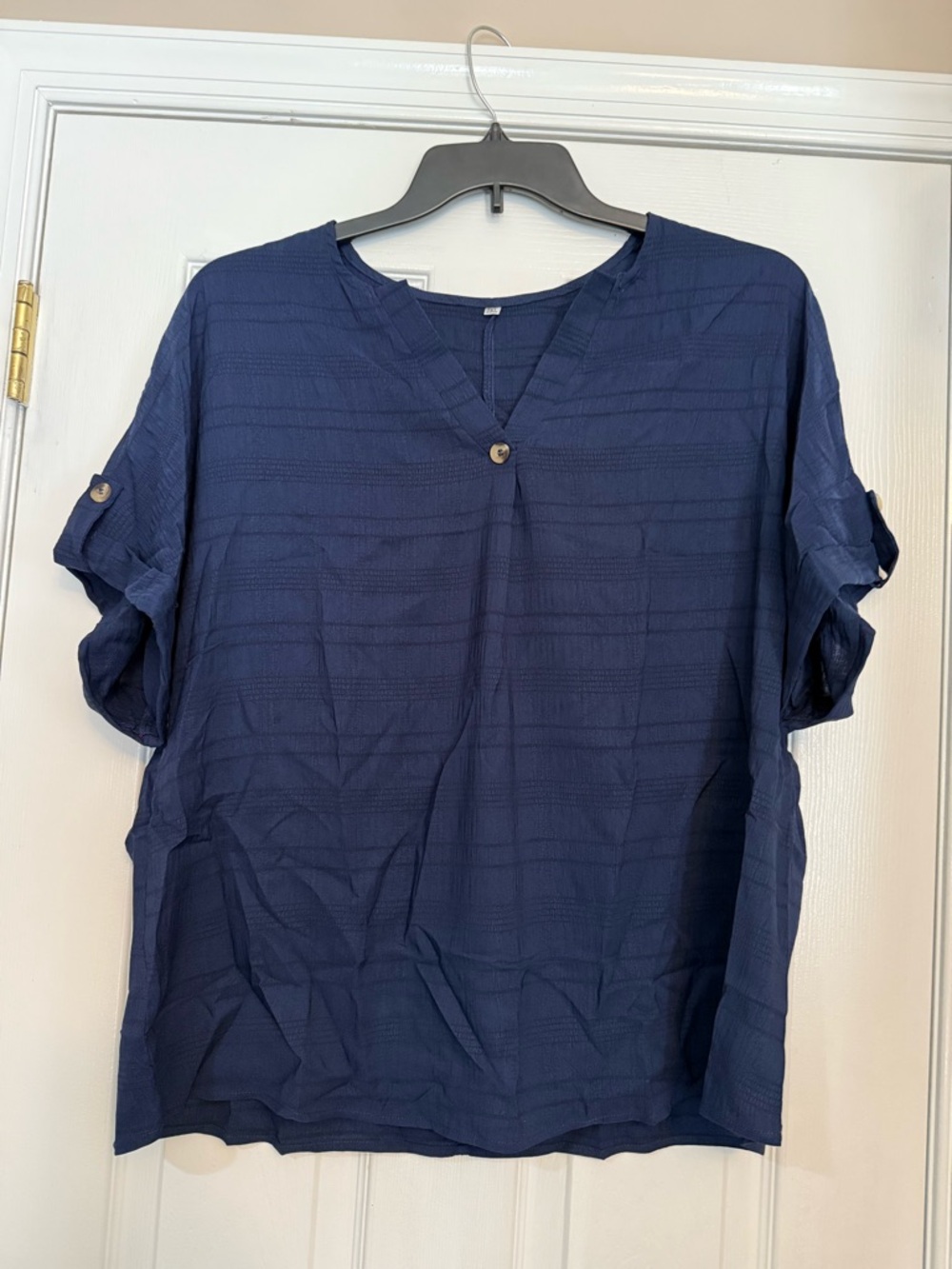 Navy V-Neck Short Sleeve Blouse